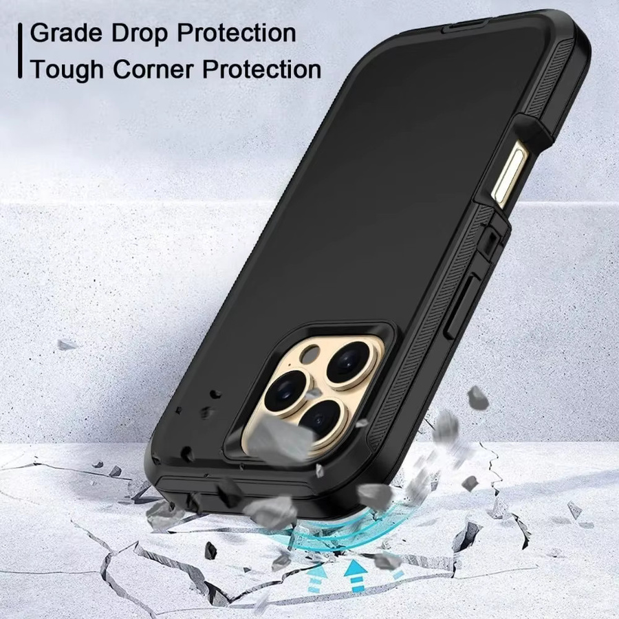 Stoßfeste Defender Schutzhülle für Apple iPhone 17 Air 16E 15 14 Plus 13 12 11 Pro Max in Schwarz und Orange - Bild 4