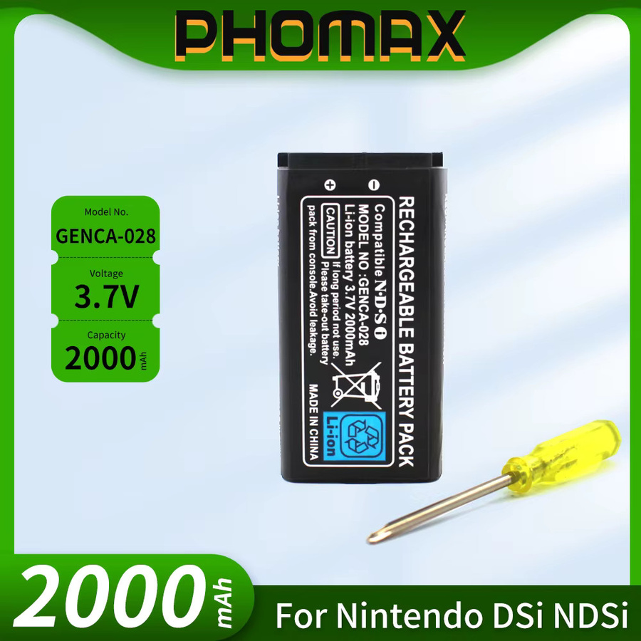 PHOMAX Wiederaufladbare Lithium-Ionen-Batterie mit Ersatz-Akkupack für Nintendo DSi NDSi, 3,7V, 2000mAh, Schwarz - Bild 2