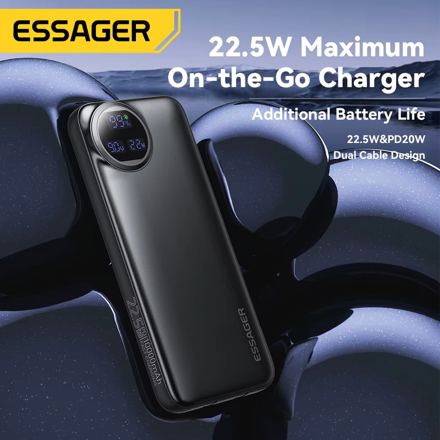 Essager Powerbank 30000 mAh mit 22,5 W PD Schnellladung, tragbares Ladegerät in Schwarz mit USB-C Anschluss - Bild 2