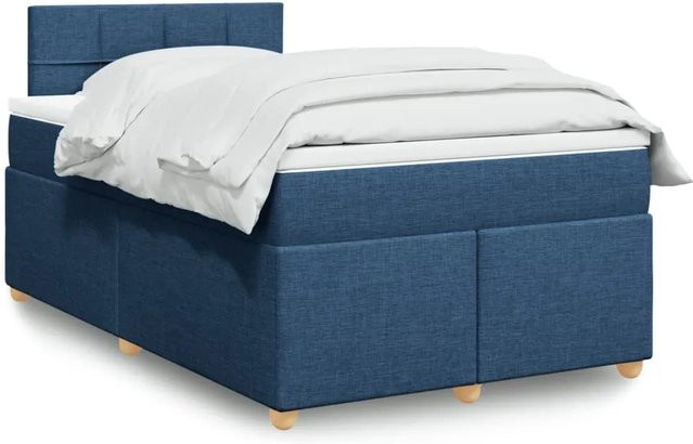 vidaXL Boxspringbett mit Matratze Blau, Hybridbett mit USB-Ladeport und Unterbettbeleuchtung, B/T: 120 x 200 cm - Bild 1