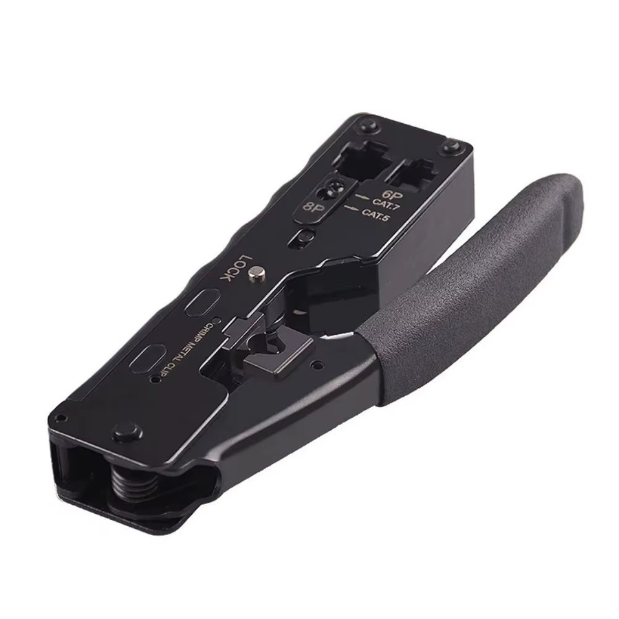 AMPCOM EZ-Type RJ45 Netzwerk-Crimper AM-718 in Schwarz für LAN CAT8/7/6A/6/5E STP/UTP und RJ11/12 TEL Modularkabel mit Crimp- und Cut-Funktion - Bild 3