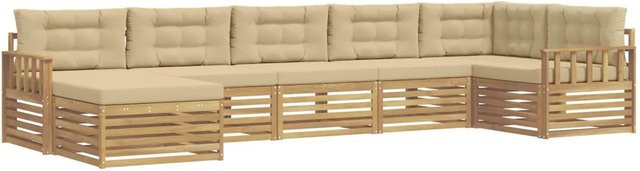 vidaXL Outdoor-Sofagarnitur aus massivem Akazienholz mit 7 Kissen in Weiß und Beige - Bild 1