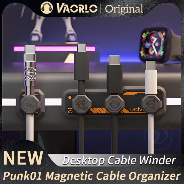VAORLO Magnetischer Kabelaufwicklung Organizer in Schwarz für USB-Ladekabel, Kopfhörer und Maus zur Desktop-Aufbewahrung - Bild 1