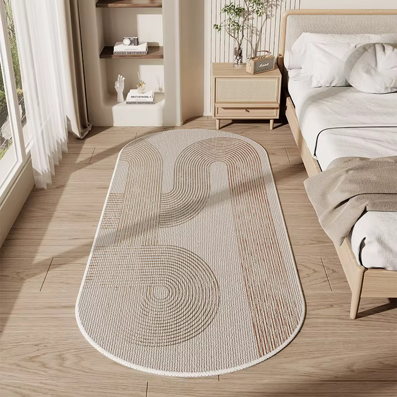 Ovaler VIKAMA Teppich im Wabi-Sabi-Stil in Beige, rutschfest und schmutzabweisend für Schlafzimmer und Wohnräume - Bild 1