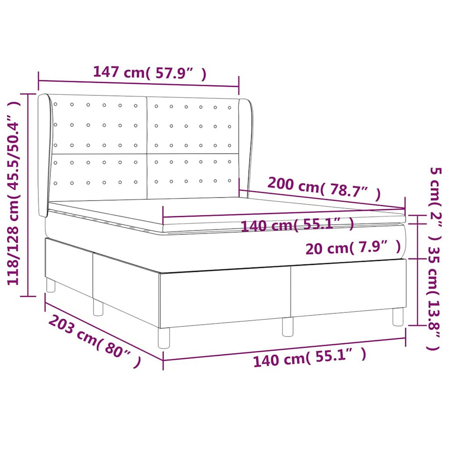 vidaXL Boxspringbett mit Matratze und Kopfteil in Schwarz, Hybrid-Design mit Taschenfederkern, B/T: 140 x 200 cm - Bild 4