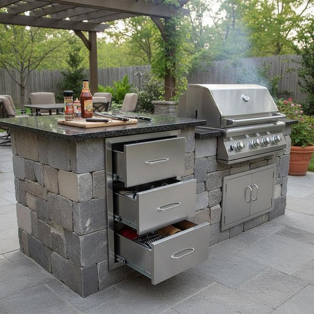 Edelstahl Outdoor-Küchenschubladen in Silber, Grillinselschubladen mit Griff für die Außenküche, B: 40,64 cm, H: 72,39 cm, T: 52,07 cm - Bild 1