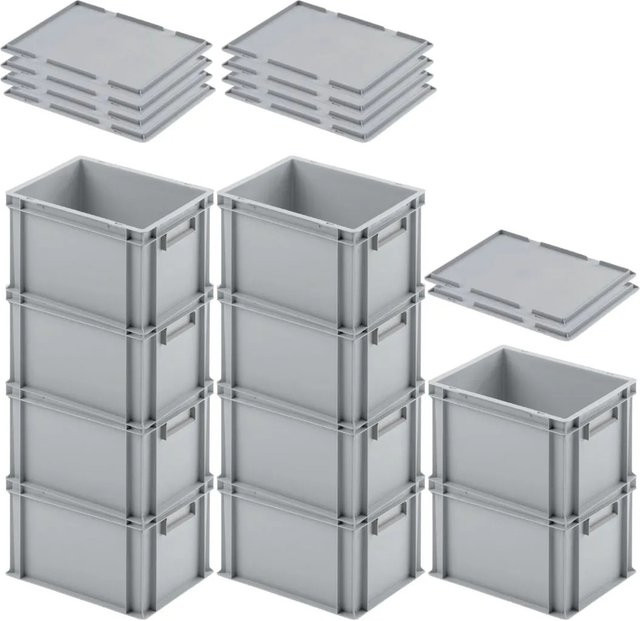 PROREGAL SuperSparSet 10 Euroboxen mit geschlossenem Griff und Auflagedeckel, Grau, H x B x T: 23,5 x 30 x 40 cm - Bild 1