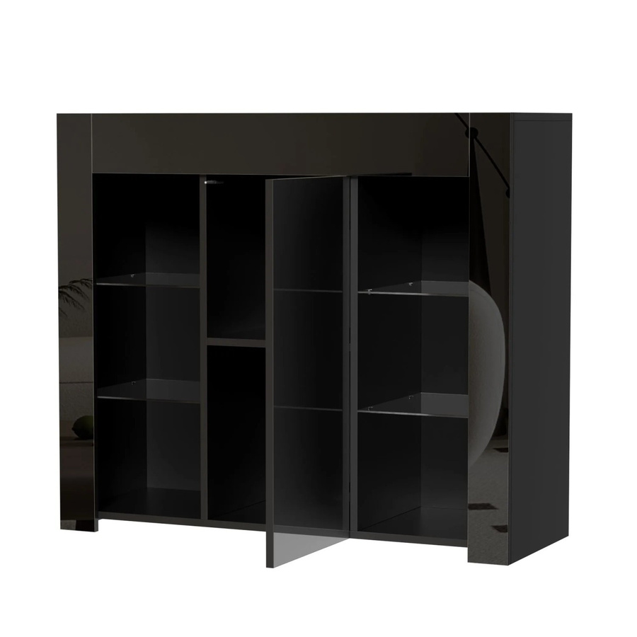 okwish Sideboard für dein Wohnzimmer mit Glasregalen in Schwarz, modern und glänzend, B/T/H: 95 x 35 x 83 cm - Bild 2