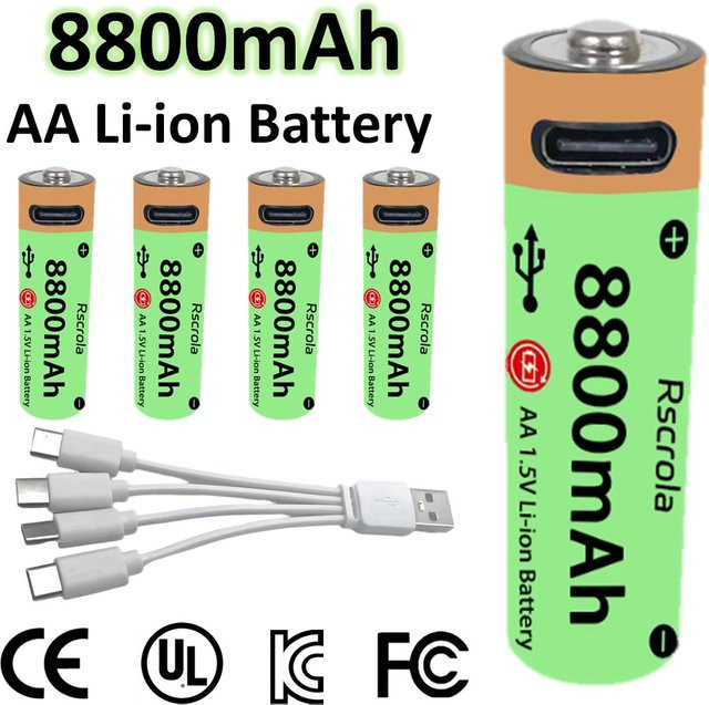 Rscrola AA-Akku mit 8800 mAh in Grün, Lithium-Batterie mit USB-C Schnellladung für Kamera, Uhr und Lampe - Bild 1