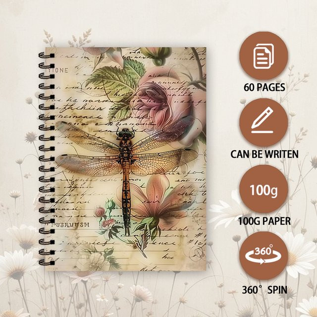 Notizbuch mit Libellen und Blumen in Multicolour mit Blanko-Linienblättern für Damen und Herren - Bild 1