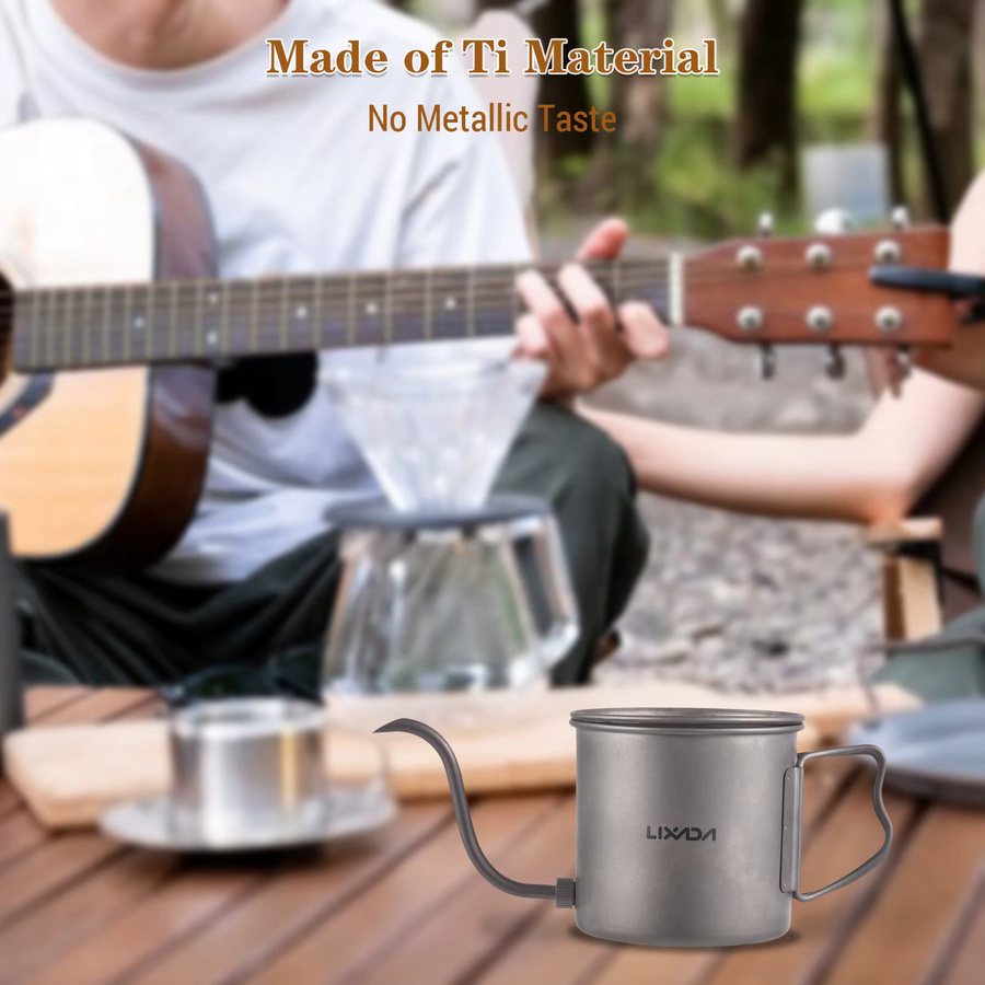LIXADA Titan-Schwanenhalskessel mit Ti-Becher und klappbarem Griff, grauer Kaffeekessel für Outdoor-Camping, 400 ml - Bild 3