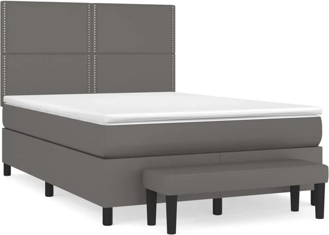 vidaXL Boxspringbett mit Matratze in Grau und Weiß, Hybrid-Design mit Taschenfederkern und Kunstleder, B/T/H: 140 x 190 x 118 cm - Bild 1