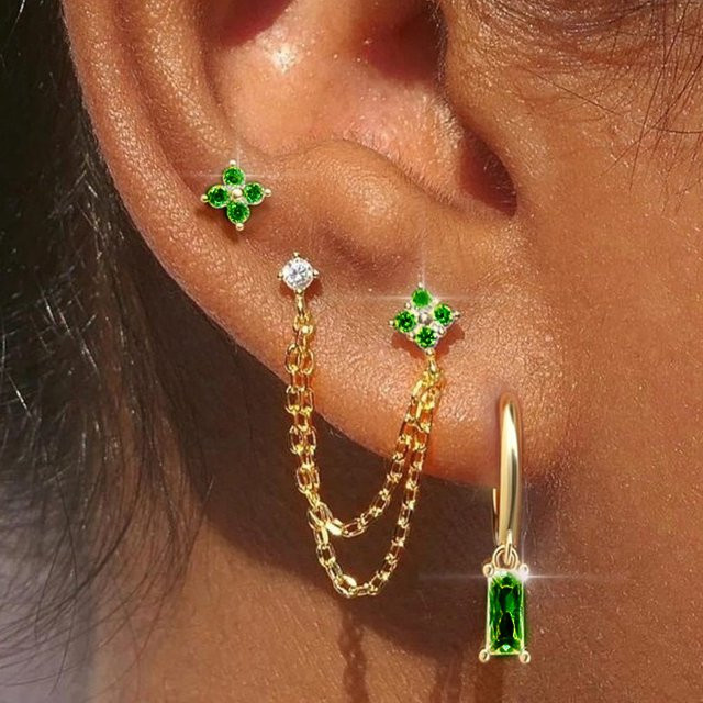 Piercing Addicter Ohrring Set, Edelstahl, Zirkonia, Gold, Damen - Bild 1
