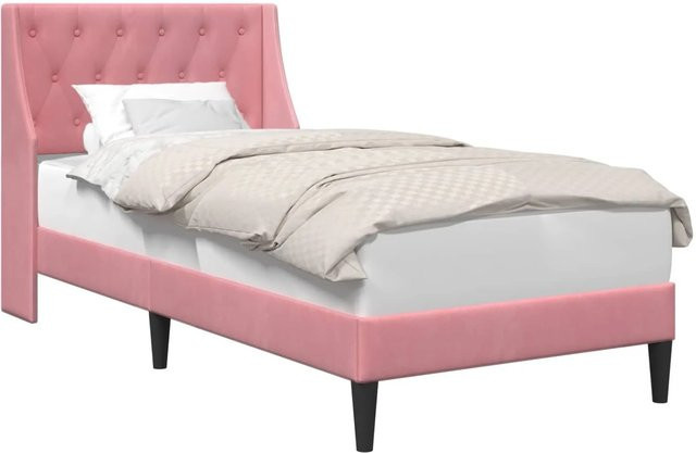 vidaXL Bettrahmen mit Kopfteil aus Samt in Rosa, B/T: 100 x 200 cm - Bild 1