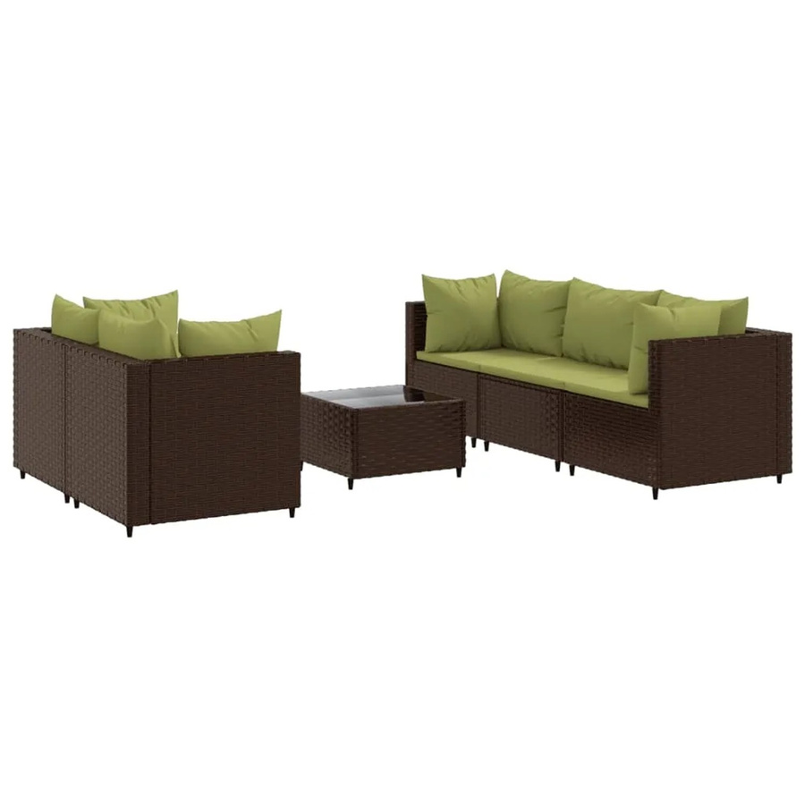 vidaXL 6-tlg Garten-Lounge-Set in L-Form aus braunem PE-Rattan mit Polstern und Kissen - Bild 2