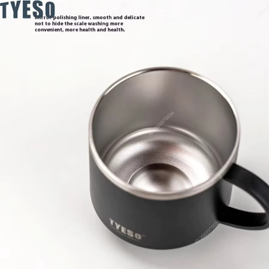 Tyeso Edelstahl-Thermobecher mit Griff und transparentem Deckel, Schwarz, 330 ml - Bild 4