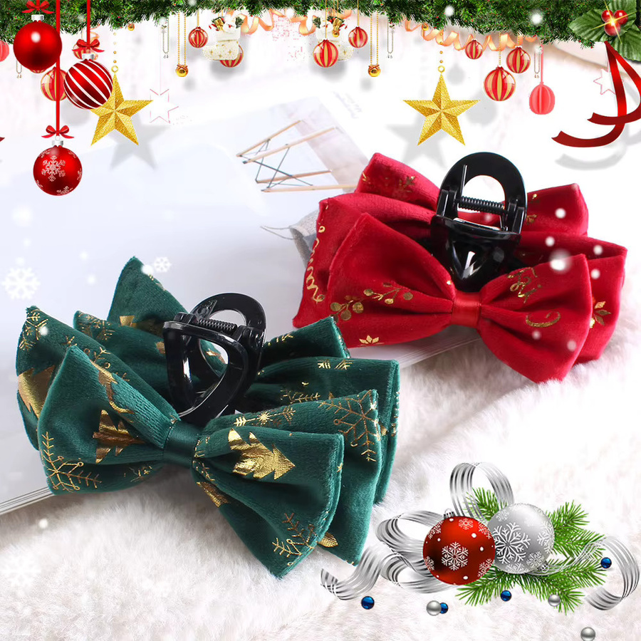 Haarspange Stoff, Weihnachtsmotiv, Schmetterlingsknoten, Damen - Bild 2