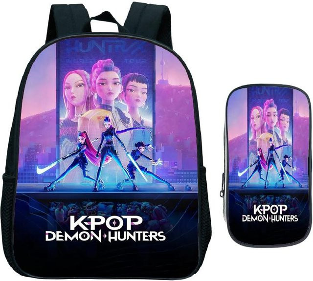 Huntrix Kinder Rucksack Set mit Federtasche Dämonenjäger Motiv für Mädchen und Jungen, Mehrfarbig - Bild 1