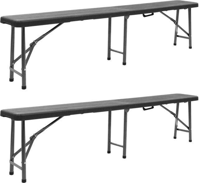 furnicato Set aus 2 klappbaren Gartenbänken in Schwarz mit Rattan-Design aus HDPE und pulverbeschichtetem Stahl, Breite: 180 cm - Bild 1