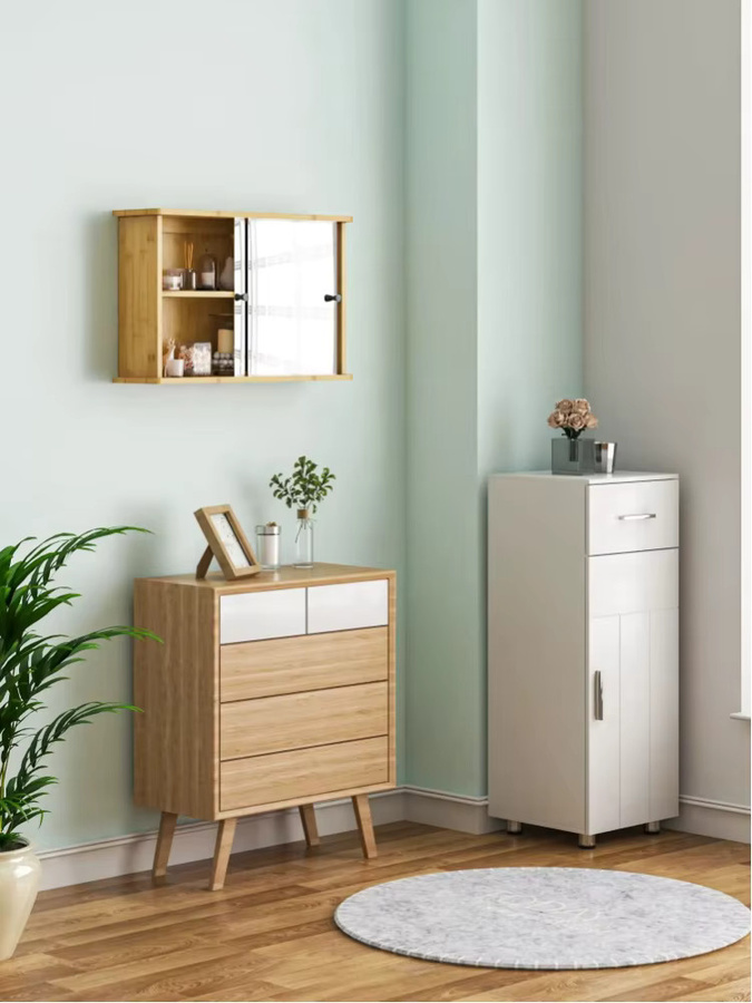 EUGAD Bambus-Spiegelschrank für das Badezimmer in Braun mit Schiebetüren und verstellbaren Regalen, B/T/H: 55 x 14 x 35,5 cm - Bild 2