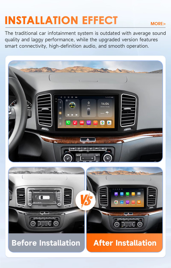 OSSURET Android 14 Autoradio mit 360-Grad-Kamera, 8GB RAM + 128GB Speicher, Carplay, Schwarz, passend für VW Sharan 7N/7N1/7N2 und Seat Alhambra II - Bild 2