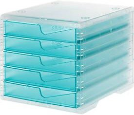Schubladenbox styro swing light von styro mit 5 Schüben, Auszugsperre und Griffmulde, stapelbar, Farbe: transparent-aqua, B/T/H: 27,0 x 34,0 x 25,5 cm - Bild 1