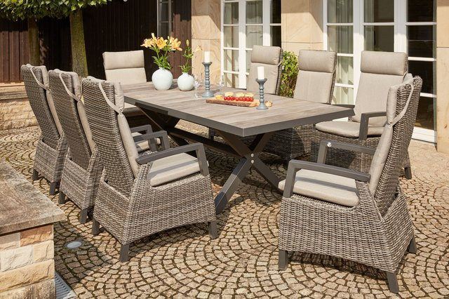 Siena Garden Corido Sincro Garten-Essgruppe aus Aluminium mit Gardino-Geflecht und Keramik, Farbe Anthrazit/Grau, 8 Diningsessel und Ausziehtisch, B/T/H: 200 bis 260 x 100 cm - Bild 1