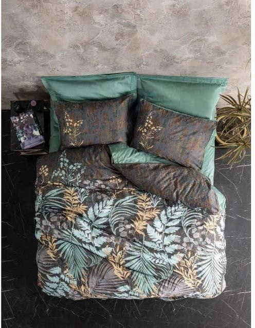 Bettwäsche-Set aus Mako-Satin aus 100% Baumwolle mit floralem Design in Minze, bestehend aus 1 Bettbezug (Breite: 220 cm, Höhe: 240 cm) und 2 Kissenbezügen (60 x 80 cm) - Bild 1