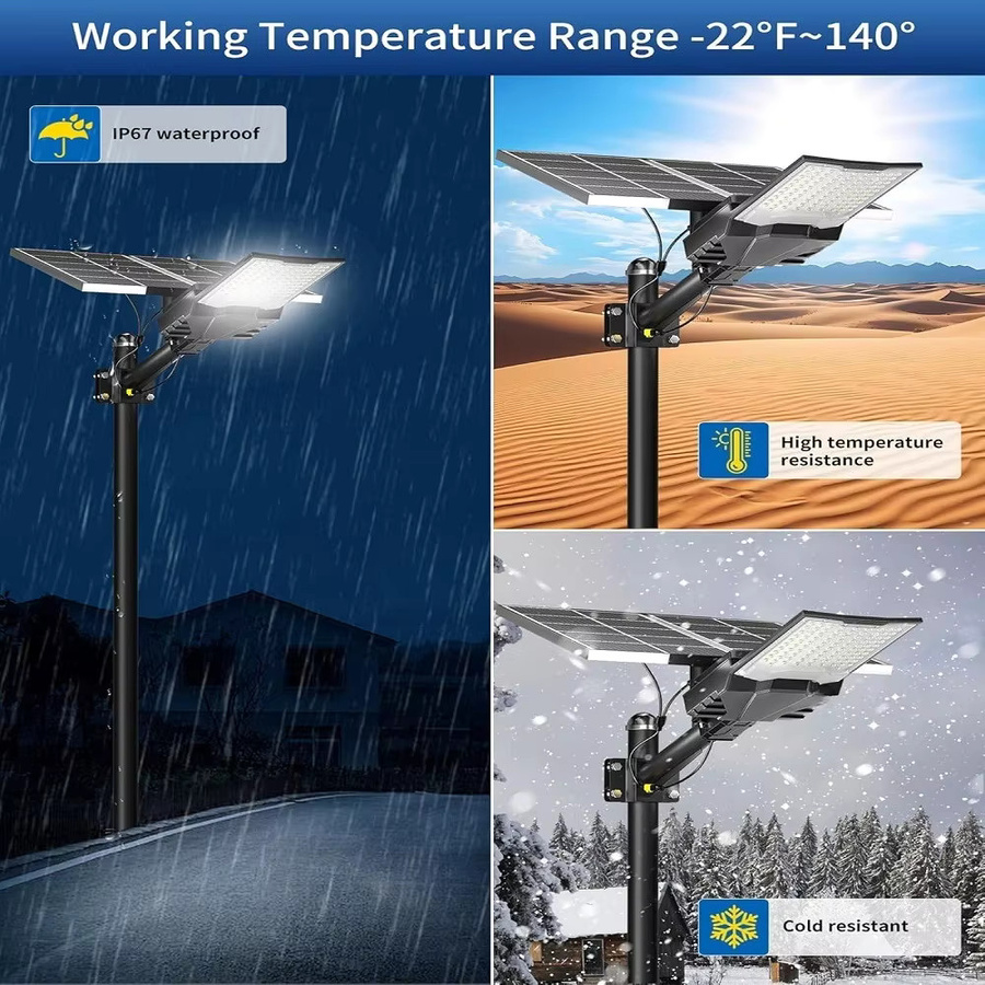 YQCHEZI Solar-Straßenleuchte für Außenbereich, IP67 Wasserdichtes Flutlicht in Schwarz, 6500K Kaltweiß mit Fernbedienung für Parkplatz und Garten - Bild 2