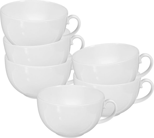 Seltmann Weiden Milchkaffeetassen Rondo/Liane aus Porzellan, Weiß, 6er Set, 0,35 l pro Tasse - Bild 1