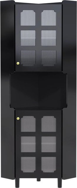 okwish Eckschrank mit LED-Beleuchtung und Glastüren in Schwarz, Kommode und Bücherregal, B: 63,5 cm, H: 157,5 cm - Bild 1