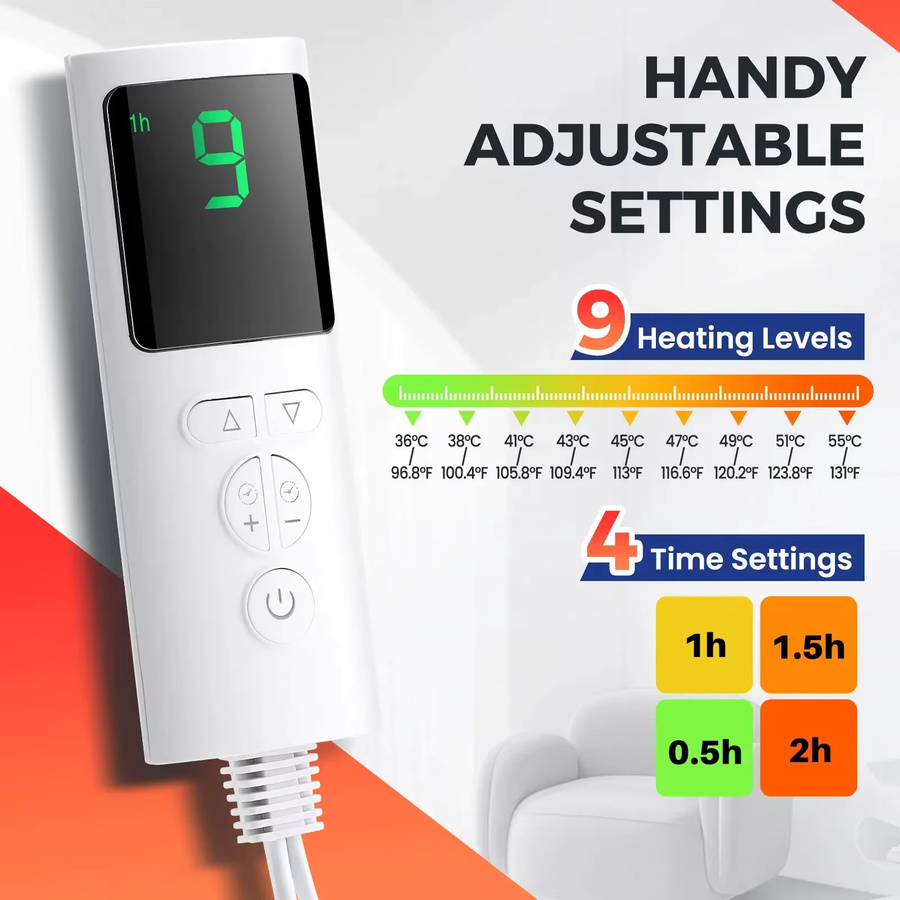 AFDEAL Elektrische Fußwärmematte mit 9 Heizstufen und 4 Timer-Einstellungen, weiche und waschbare Heizmatte für Büro und Zuhause, B/T: 40 x 40 cm - Bild 2
