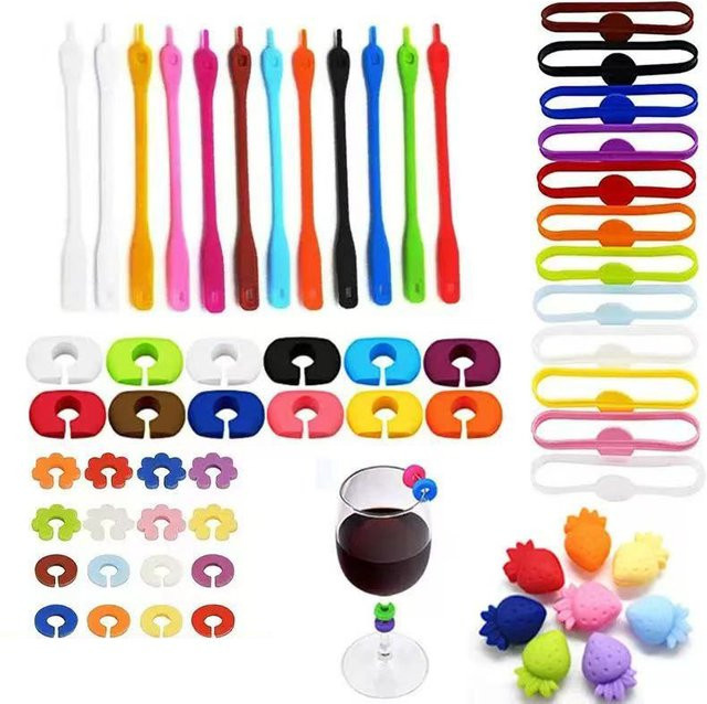SUNFILI Wiederverwendbare Silikon-Weinglasmarkierer in Multicolour zur Identifikation von Gläsern für Partys und Cocktails - Bild 1