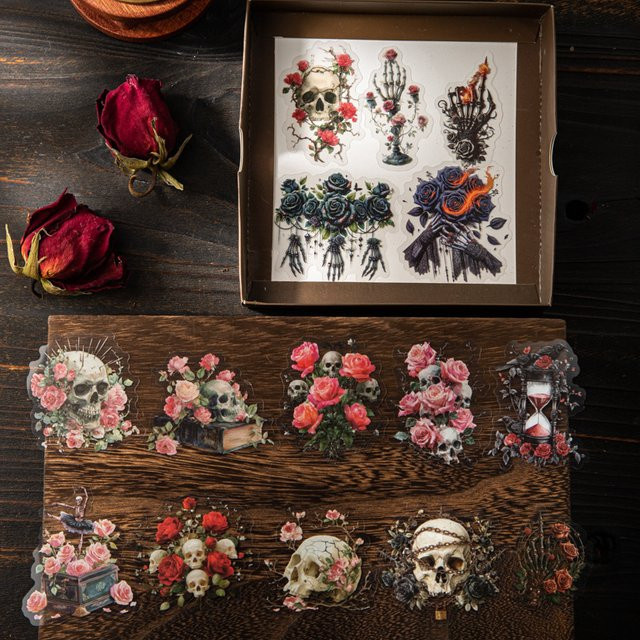 CBTstationery Gothic Floral Rose PET-Aufkleber im Dark Style mit 6 Designs für Scrapbook und kreative Dekoration, Mehrfarbig - Bild 1