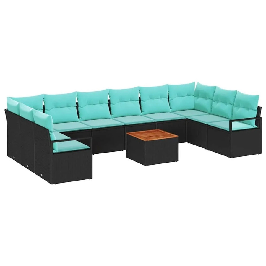 vidaXL Gartensofa-Set aus Poly-Rattan in Schwarz mit Kissen und Couchtisch, 11-teiliges U-Shape Lounge-Set für Garten, Terrasse und Balkon - Bild 2