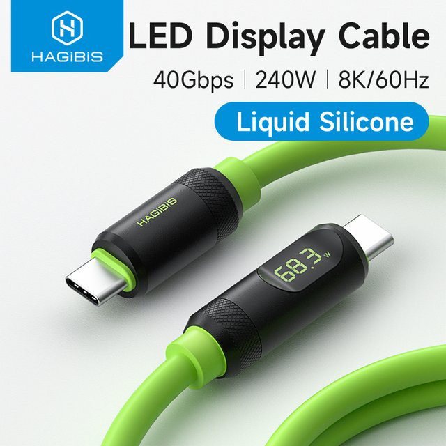 Hagibis USB-C-Schnellladekabel mit LED-Anzeige, PD 240 W, 40 Gbit/s Videokabel, kompatibel mit Thunderbolt 4/3, Farbe: Grün - Bild 1