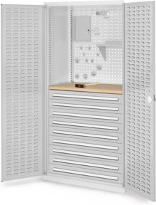 Kappes Schubladenschrank RasterPlan Mod. 27 in Lichtgrau RAL 7035 mit Tür und innenliegenden Schlitzplatten aus Stahlblech und Multiplex, Höhe: 195 cm, Breite: 60 cm, Tiefe: 100 cm - Bild 1