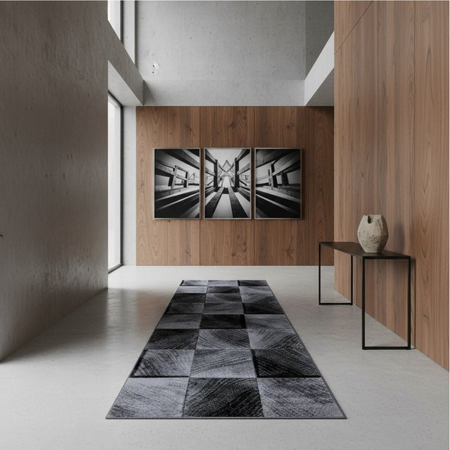 Kadima Design Teppich Kurzflor INN, Schwarz/Grau, kariert, B: 80 cm, L: 300 cm - Bild 1