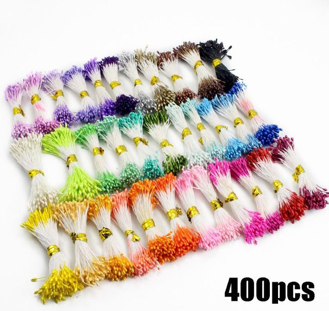 400 Stück DIY Floral Craft Stampfer mit künstlichen Perlen und Staubblättern in Multicolour für Scrapbooking und Handarbeiten - Bild 1
