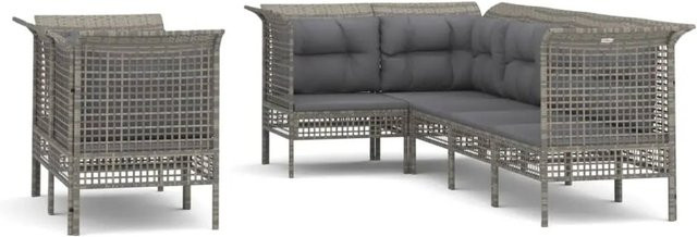 vidaXL 7-tlg Garten-Lounge-Set aus Poly Rattan in Grau mit Kissen und Metallgestell - Bild 1
