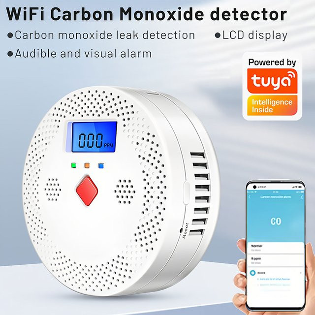Tuya WiFi Smart Kohlenmonoxid Detektor CO Monitor mit Digital Display und 85dB Warnsignal in Weiß - Bild 1
