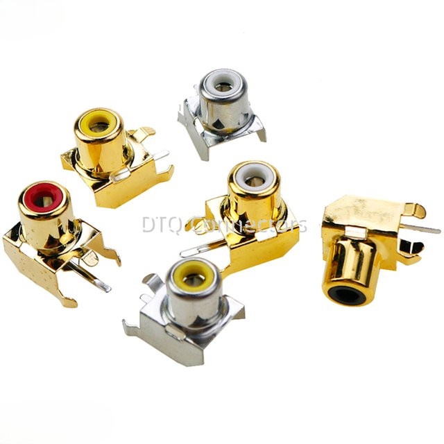 10er Set AV Buchse 4Pin RCA Single-Loch PCB Audio Video Buchse vergoldet und vernickelt in Weiß und Gold - Bild 1