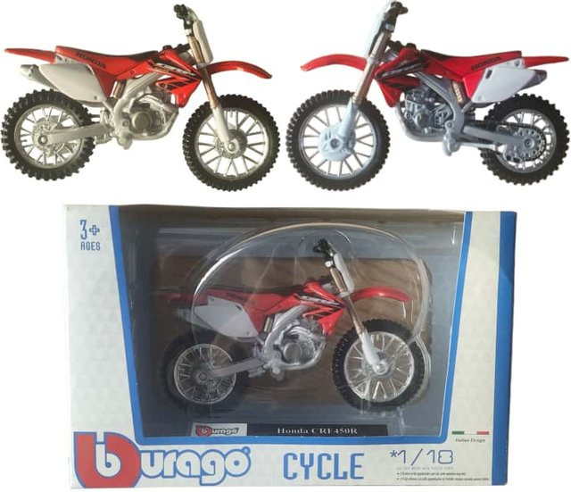 Bburago Honda CRF450R, Motorradmodell, 1:18 Maßstab, Rot, Metall - Bild 1