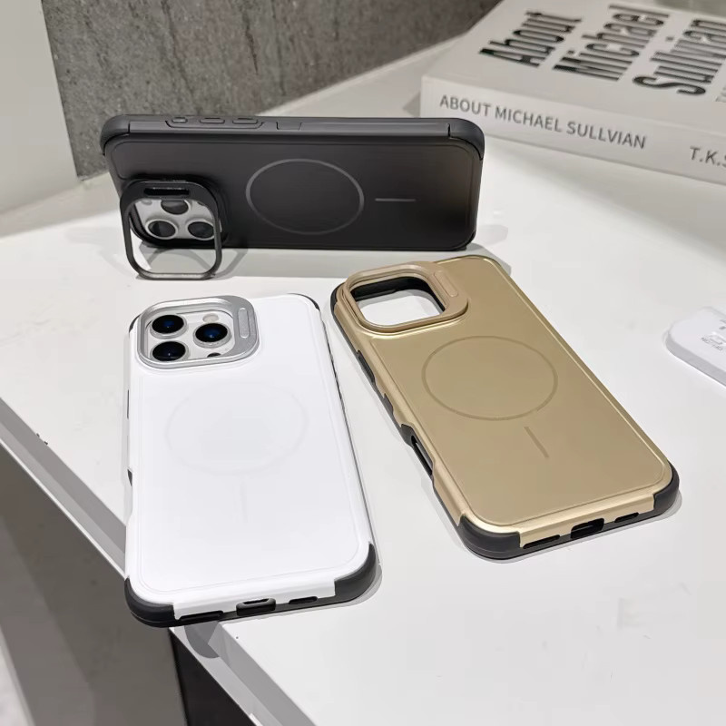 Luxus AG Matte Magnetische Standhülle für iPhone 11 bis iPhone 17 Pro Max Plus, Stoßfest und MagSafe kompatibel, Schwarz und Blau - Bild 1