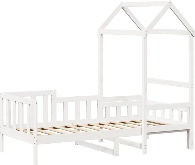 vidaXL Tagesbett mit Dach aus massivem Kiefernholz in Weiß für Kinder, B/T/H: 80 x 200 x 68,5 cm - Bild 1