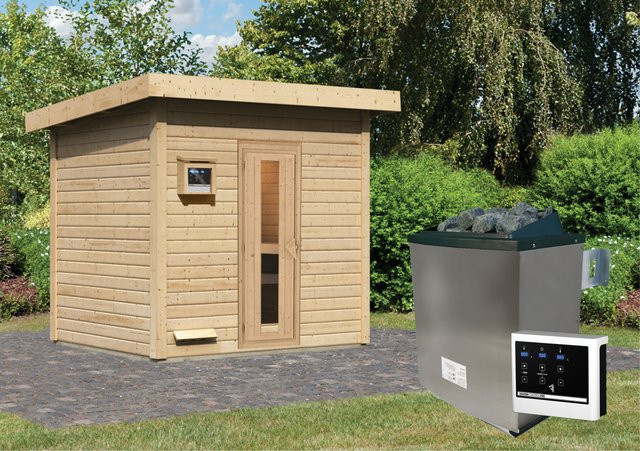 Saunahaus HYTTI 3 naturbelassen mit 9,0 kW Ofen und Steuergerät B/T/H: 231 x 196 cm - Bild 1