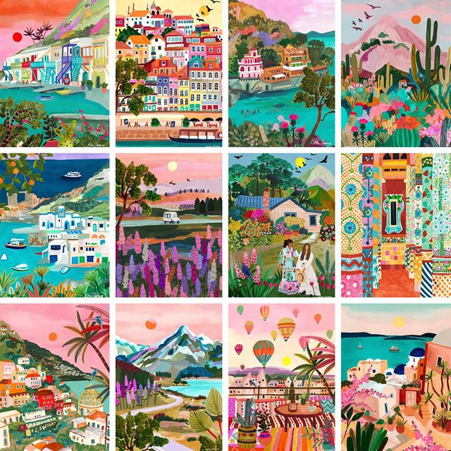 NUOYING DIY Diamantmalerei Abstrakte Landschaft als Wandbild in Multicolour - Bild 1