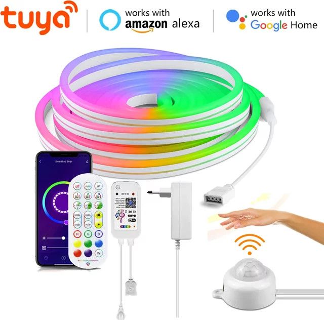 Lcamaw RGB Neon LED-Streifen mit WLAN APP-Steuerung, PIR-Bewegungssensor und Sprachassistent, dimmbar, 12V - Bild 1
