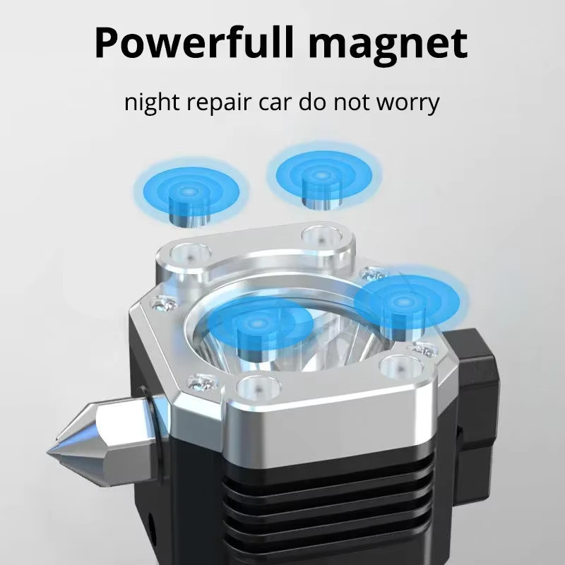 XIWANGFIRE LED-Taschenlampe mit Sicherheitshammer und Magneten in Schwarz, wiederaufladbare tragbare Laterne mit Seitenlicht aus Aluminium für Camping und Abenteuer - Bild 2