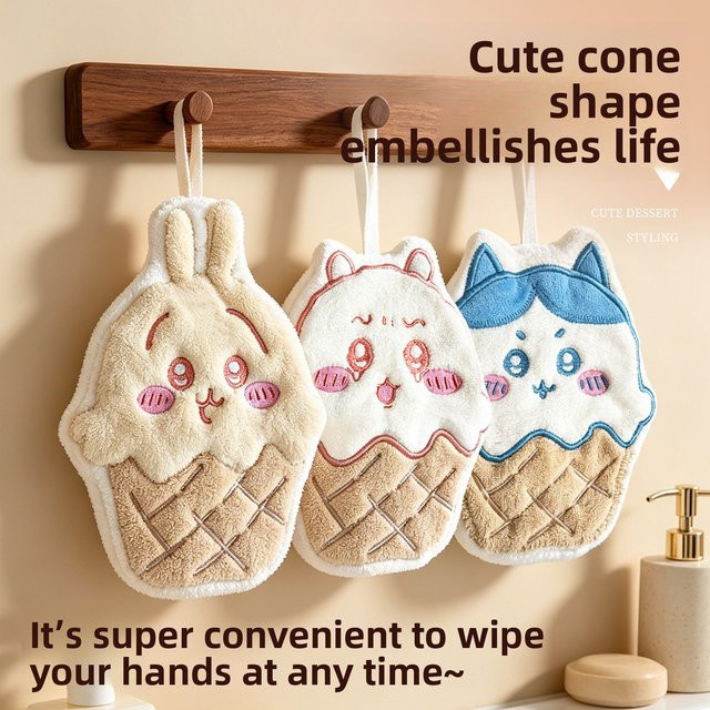 Bandai Usagi Hachiware Eiscreme-Waffel Handtuch aus Korallenfleece für Küche und Bad - Bild 1